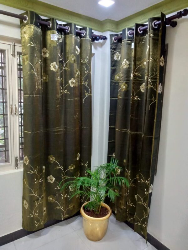 VT 7 Feet Curtain - Olive Green Embroidered Drapes Set - ( 84 Inches) - Image 3