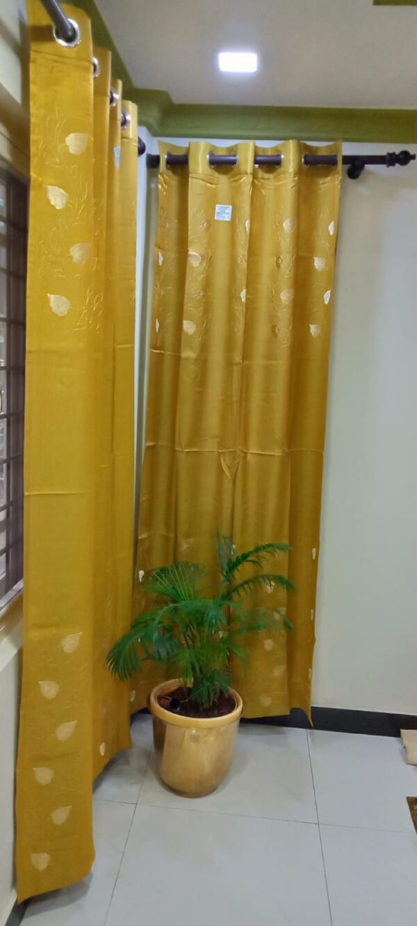 VT 7 Feet Curtain -Mustard Embroidered Drapes Set - ( 84 Inches) - Image 3