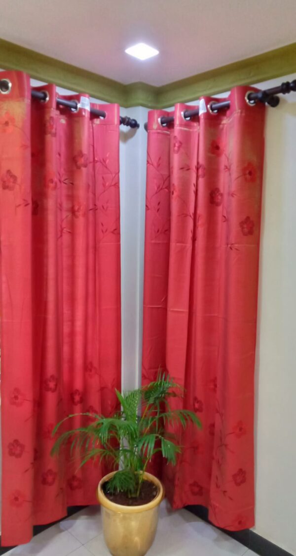 VT 7 Feet Curtain - Red Embroidered Drapes Set - ( 84 Inches)