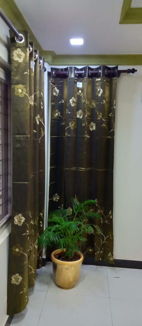 VT 7 Feet Curtain - Brown Embroidered Drapes Set - ( 84 Inches)