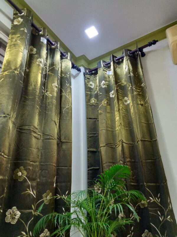 VT 7 Feet Curtain - Olive Green Embroidered Drapes Set - ( 84 Inches)