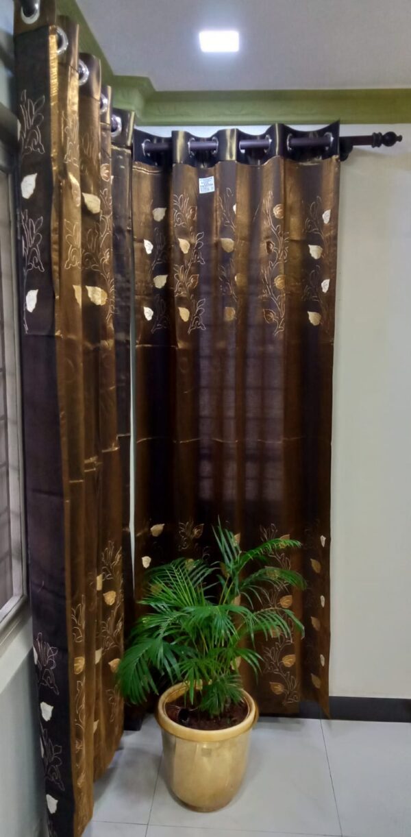 VT 7 Feet Curtain - Brown Embroidered Drapes Set - ( 84 Inches) - Image 2