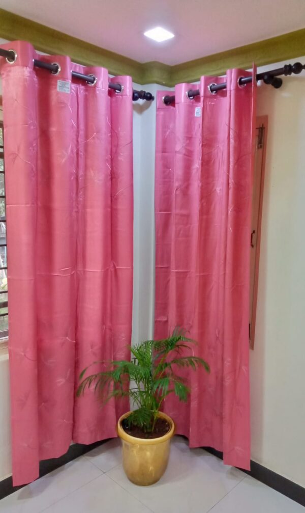 VT 7 Feet Curtain - Pink Embroidered Drapes Set - ( 84 Inches)